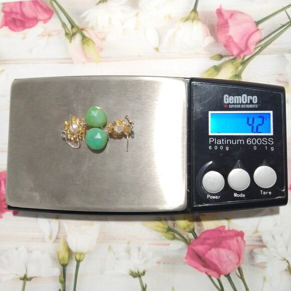 925 Sterling Silver Chrysoprase Dangle Drop Earrings Pearl Beaded Citrine Hook - Picture 7 of 8